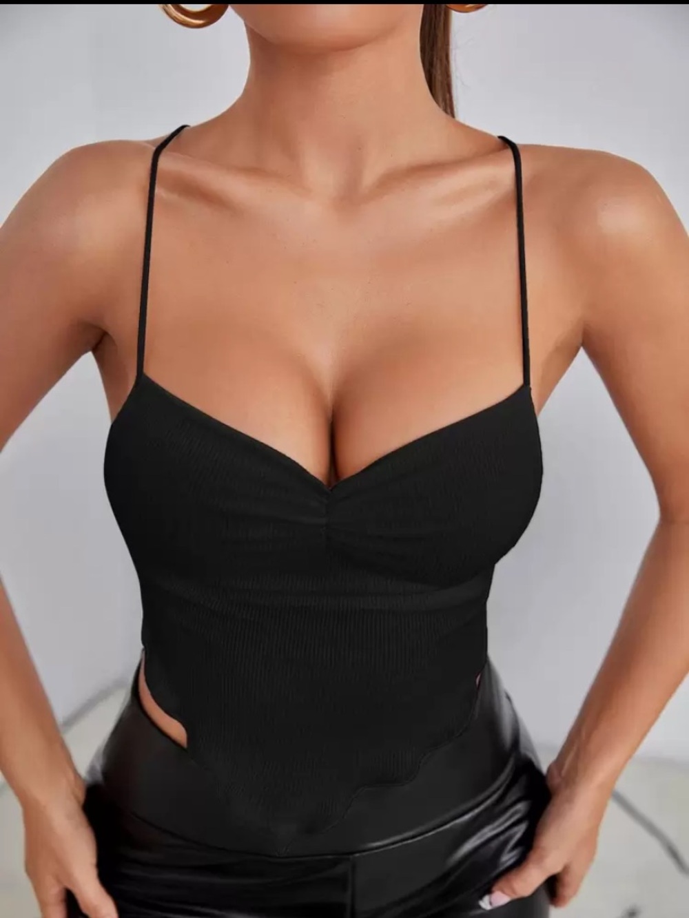 Black Ribbed Handkerchief Hem Cami Top